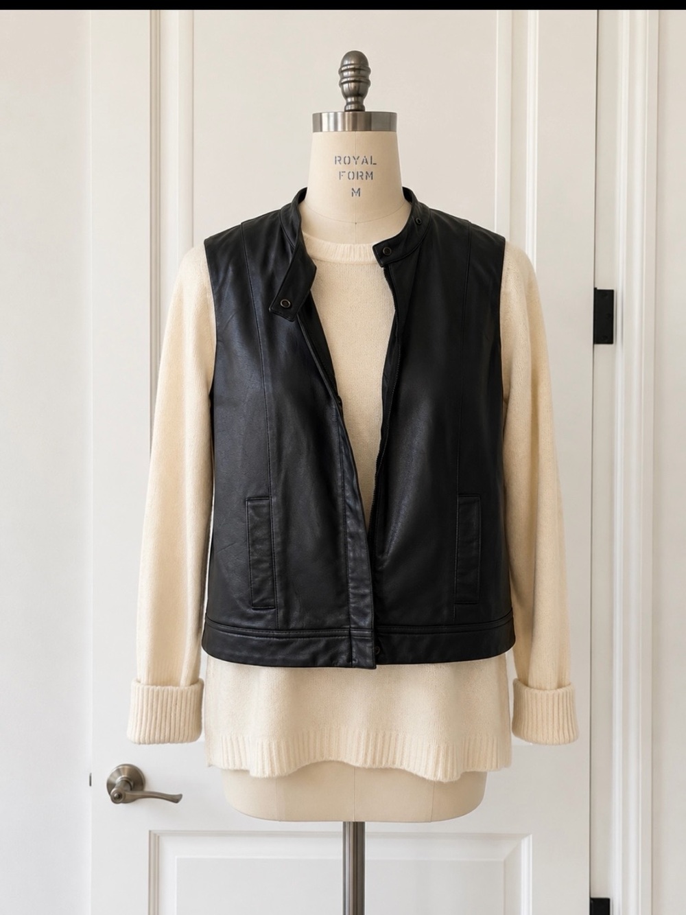 Robert Rodriguez black jacket leather off white wool sweater S perfect zip up